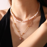Collar con Colgante de Piedra Natural Rosa y Blanca con Cadena de Cuentas de Acero Inoxidable, Regalo para el Día de la Madre con Certificación CE