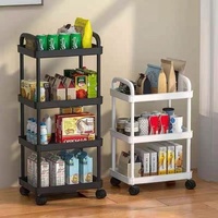 Petit chariot de rangement en plastique moderne sur pied, étagère multi-niveaux pour fruits et légumes de cuisine, panier pliable pour salle de bain