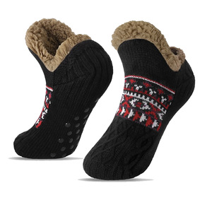 Chaussettes tricotées <span class=keywords><strong>laine</strong></span> Sherpa pantoufles de lit floues taille unique pantoufle antidérapante chaussettes moelleuses pour femmes hommes - Product Image 4