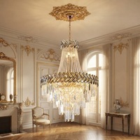 Lustre LED contemporain de luxe en cristal, tricolore, à intensité variable, télécommandé, en fer, avec angle de faisceau de 360°, suspension pour hôtel
