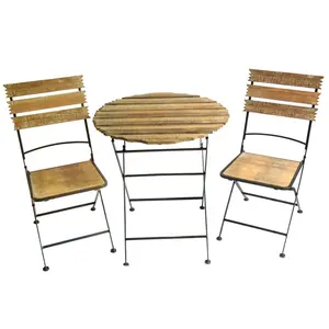 Bambu katlanır kapalı dış mekan mobilyası düğün bahçe sandalyeleri 2021 toptan ahşap veranda seti su geçirmez Bistro seti ahşap