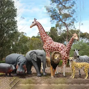 玻璃纤维真人大小人造动物雕像派对摄影道具树脂长颈鹿大象雕像