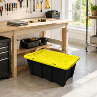 Boîte de rangement robuste 37L en plastique PP avec couvercle jaune pour garage et entrepôt
