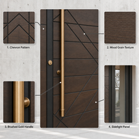 Porte d'entrée en bois grainé haute résistance anti-corrosion avec panneaux latéraux vitrés, poignées dorées brossées, étanche, taille personnalisée pour villa