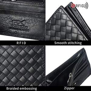 กระเป๋าสตางค์หนังวัวแท้ Andong ป้องกัน RFID สำหรับผู้ชาย ลายทอ กระเป๋าสตางค์ใบสั้น แฟชั่นวินเทจ รุ่น 380 - Product Image 5
