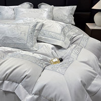Parure de lit de luxe léger en coton longues fibres 100S, jacquard tissé, broderie lourde, 4 pièces, toutes saisons, cadeau pour chambre à coucher