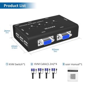 สวิตช์ VGA KVM 4 พอร์ตพร้อมสายเคเบิล, สวิตช์ USB VGA สำหรับคอมพิวเตอร์ 4 เครื่องแชร์จอภาพ 1 เครื่องและอุปกรณ์ USB 3 เครื่อง, 1920*1440, ไม่มีปุ่มลัด - Product Image 6