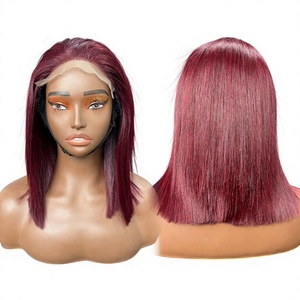 Perruques Bob très populaires, 10 pouces, couleur bordeaux, avec dentelle suisse 5x5 et 4x4, raie au milieu, en cheveux humains Remy alignés - Product Image 1