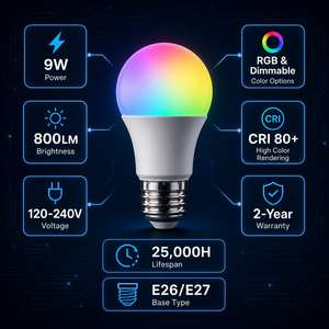 Bombilla Inteligente Inalámbrica 2.4G con Control Remoto Tuya WiFi A60, 9W 800LM E26 E27 RGB Multicolor, Lámpara LED para Sala de Estar, Dormitorio y Eventos - Product Image 4