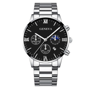 Stainless Steel Band Roman Scale Three-Eye Calendar Business Bracelet Cross Necklace Glass Dial No Box Men's Luxury Quartz <b>Watch</b> - Product Image 5