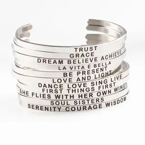Inspirational Bracelets for Women/Men Personalized Gift Engraved Mantra Cuff Bangle Jewelry Custom Stainless Steel Cuff Bracelet