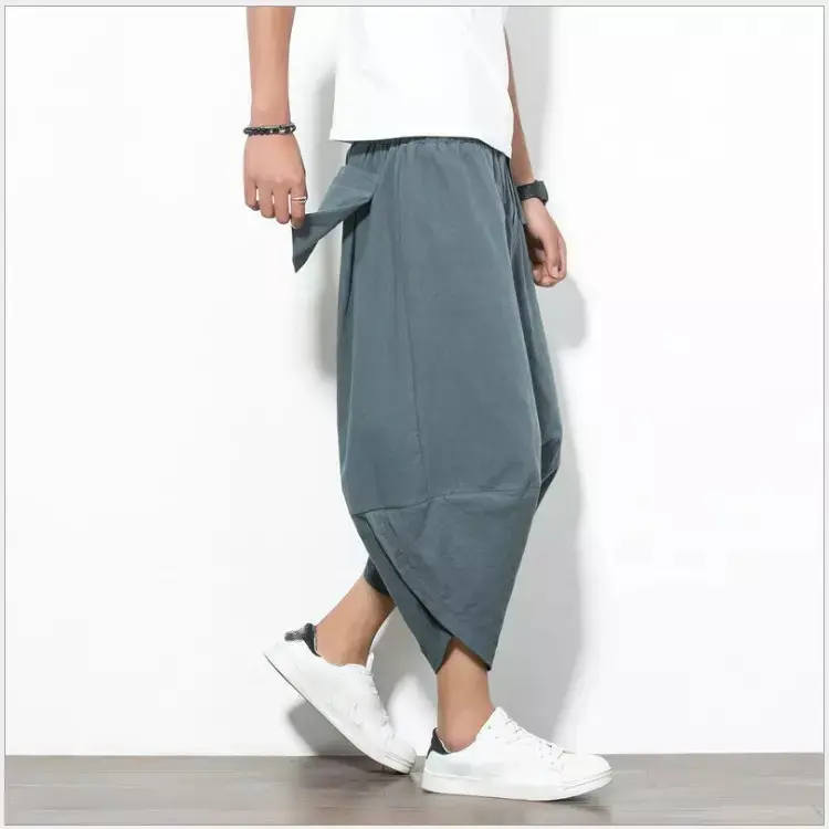 Pantalones cortos de algodón y lino estilo chino para hombre, pantalón de calle Retro, holgado, informal, para playa