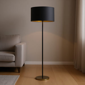 Lámpara de Pie Metálica con Pantalla Negra en Forma de Tambor, Base de Aluminio, Fuente de Luz LED 2700K Blanco Cálido, Iluminación Interior Residencial - Product Image 2