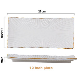 จานเซรามิกสีขาวทรงสี่เหลี่ยมผืนผ้าลายนูน สำหรับอาหารตะวันตกและซูชิ - Product Image 5