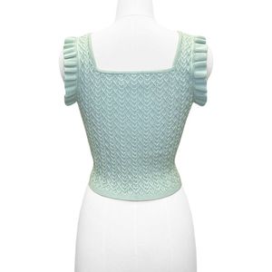 เสื้อสเวตเตอร์ถักลายริบสีเขียวมิ้นท์ คอเหลี่ยม แต่งระบายที่ไหล่ สำหรับผู้หญิง - Product Image 2