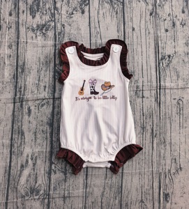 SR3336 personalizado bebé niña Botas occidentales sombrero estampado venta al por mayor mameluco sin mangas mono algodón Spandex conjunto - Product Image 1
