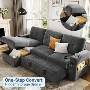 Sofá Cama en Forma de L de Terciopelo, Sofá Convertible en Cama con Almacenamiento, Sofá Moderno con Luces LED para Sala de Estar - Product Image 3