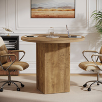 Petite table de bureau Tribesigns avec piédestal en bois cannelé pour gagner de la place, petit bureau rond pour salle de réunion