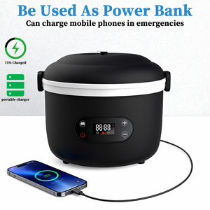 Boîte à lunch chauffante sans fil multifonction avec batterie intégrée, chargeur de téléphone d'urgence, minuterie numérique et contrôle de la température - Product Image 1