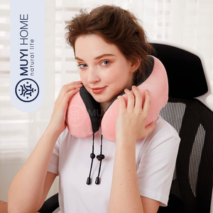Kit cuscino da viaggio in Memory Foam morbido cuscino per il collo in seta e cotone con borsa per il trasporto per viaggi confortevoli - Product Image 1