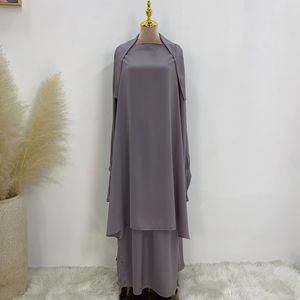 Set Abaya 2-Piece L-158 Dubai Warna Solid Bernapas Elegan Gaun Panjang untuk Sholat Pakaian Islami Wanita Muslim - Product Image 4