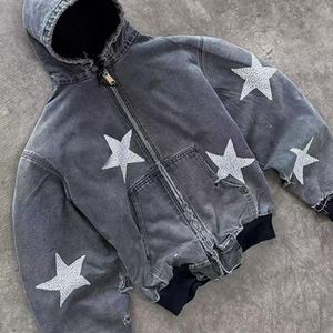 Custom logo Manufacturer Digital Printed 420GSM <b>Comfy</b> <b>Hoodie</b> Vintage Acid Washed <b>Hoodie</b> Powder Puff Sleeve for Men Zip up <b>Hoodie</b> - Product Image 2