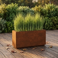 Jardinière rectangulaire rustique en acier inoxydable pour jardin, patio extérieur, balcon, grand bac à fleurs en métal, style Art Déco