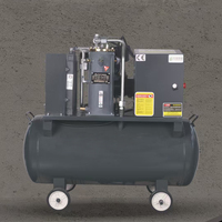 Compresseur d'air industriel portable mini à vis à vitesse fixe 3KW avec moteur refroidi par air alimenté au gaz naturel et PLC, réservoir 180L