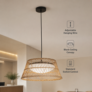 Lampe suspendue Led Wabi Sabi, hauteur réglable, pour salle à manger, chambre à coucher, décoration intérieure, diffuseur en rotin naturel et acrylique - Product Image 4