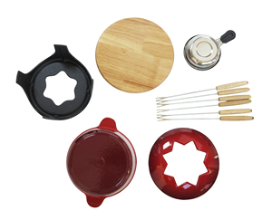 Ensemble de <span class=keywords><strong>fondue</strong></span> en émail rouge avec 6 fourchettes, brûleur en fonte, base en bois, kit complet pour <span class=keywords><strong>fondue</strong></span> au chocolat, à la <span class=keywords><strong>viande</strong></span> et au fromage - Product Image 5