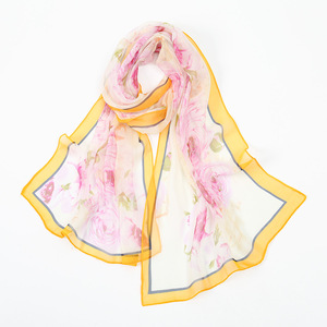 Écharpe élégante pour femme en mousseline imprimé léopard, longue écharpe classique en soie légère, motif floral <span class=keywords><strong>rose</strong></span>, protection solaire - Product Image 3