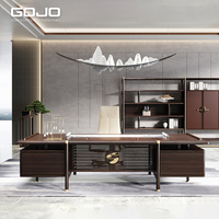 Bureau de direction de style chinois en bois d'ébène durable avec cuir véritable et panneaux brodés à la main