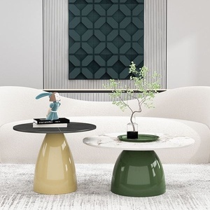 Stile nordico moderno semplice pietra pietra tavolino crema luce di lusso per il piccolo appartamento divano lato metallo ferro - Product Image 5