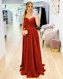 Vestido longo sem ombro vermelho, roupa de festa de casamento vestido pleindi