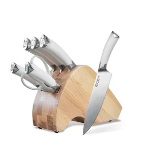 7 PCS OEM/ODM Alemán Din 1,4116 Juego de cuchillos de cocina de acero Cuchillo de chef afilado de larga duración con soporte de cuchillo de madera