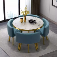 Ensemble Table à Manger de Luxe Rond Plateau, Meilleure Vente, 1 Table 4 Chaises en Métal avec Bois MDF pour Salon, Restaurant, Bar, Bureau