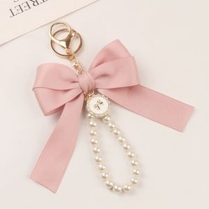 Fashion Pearl Silk Ribbon Bow <b>Keychain</b> Bag Accessories Keyring Women Girl Handbag Bag Charm Pendant <b>Keychain</b> - Product Image 4