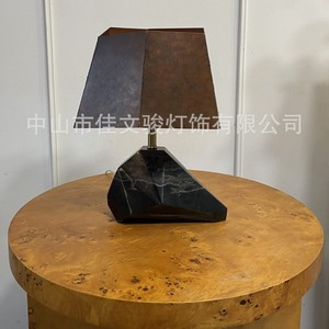 Postmodern Retro Marble Table Lamp With Stainless Steel Shade Led <b>Light</b> For Home Decor - Product Image 3