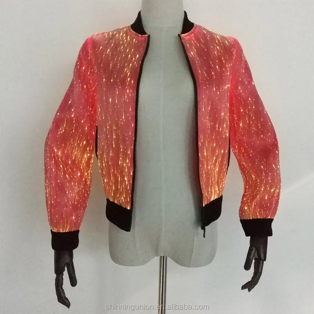 Chaqueta de luz LED luminosa para mujer, traje de baile de neón de fibra óptica para fiesta de Halloween, Rave