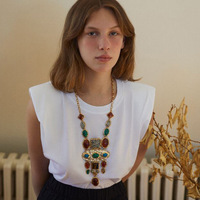Collier long en pierres géométriques baroques, style vintage coloré, chaîne de collier de style court