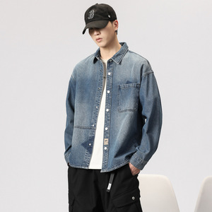 Veste décontractée en denim lourd de style américain pour homme, nouvelle mode printemps-automne, marque élégante, travail ample, grande taille, chemise d'automne - Product Image 2