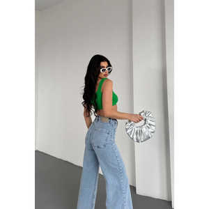 Pantalon en jean floral taille haute avec détail de poche avant, jean boyfriend évasé respirant, coupe slim, type ample, décoration déchirée - Product Image 2