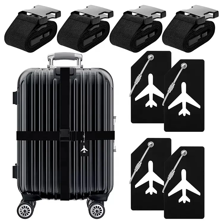 調節可能なスーツケースベルトシリコンラゲッジタグトラベルスーツケースタグ4パックラゲッジストラップセット