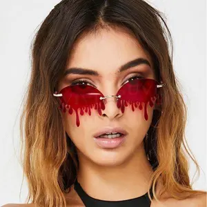 Óculos de sol feminino tipo gotejamento, óculos para mulheres, europa e americano, da moda, sem aro, para festa 2021
