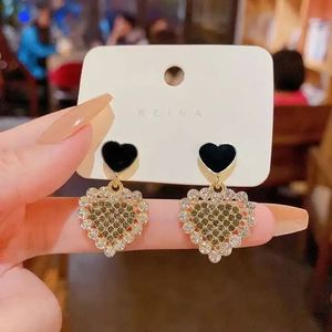 Korean Chic Fashion <b>Crystal</b> Rhinestone Black Heart Shaped Dangle <b>Stud</b> <b>Earrings</b> for Women Girls Jewelry - Product Image 3