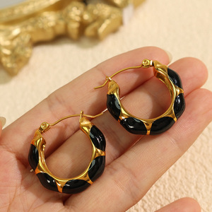 Pendientes de Aro Negros con Forma de Gota, Chapados en Oro, Aleación de Zinc, Acero de Titanio, Joyería de Moda para Fiesta EH131 - Product Image 2