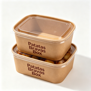 Caja de Patatas Bravas Compostable con Logotipo Personalizado, Caja Ecológica para Patatas Fritas Españolas, Caja para Llevar - Product Image 3