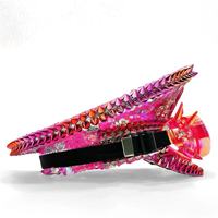 Chapeaux de Capitaine Steampunk Rose Vif avec Strass, Vente en Gros, 3 MOQ, pour Festivals et Fêtes (Burning Man)