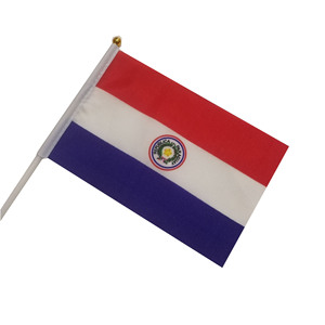 Banderas ondeando a mano de Paraguay, pancartas de plástico de poliéster <span class=keywords><strong>y</strong></span> vinilo con logotipo personalizado, número de modelo de bandera mundial - Product Image 4