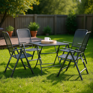 Ensemble de salle à manger de jardin en métal anthracite, 4 places, pliable, mobilier d'extérieur, structure en acier durable, design minimaliste - Product Image 2